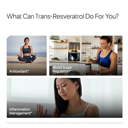 Image of Trans-Resveratrol 500 mg | Pure Antioxidant & Anti-Aging Supplement | Supports Cellular Repair, Heart Health & Healthy Inflammation Response | High Bioavailable Japanese Knotweed Extract | Decode Age