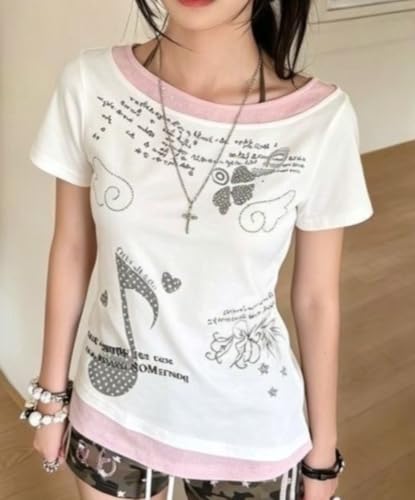 Image of Kawaii Cutecore Harajuku Y2k 2000s Tops Summer Preppy Aesthetic Alt Goth Emo Short Sleeve Graphic Tees