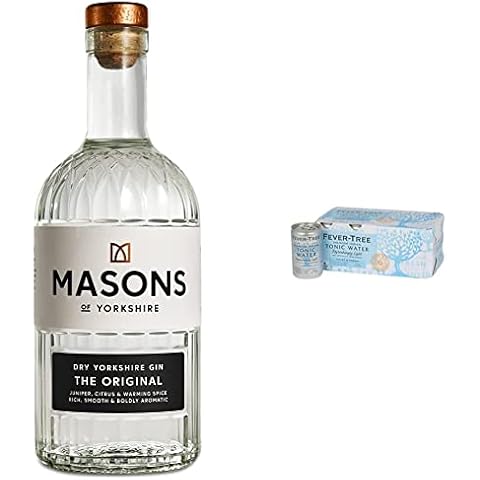 Masons of Yorkshire Original Gin, 42% Alcohol - 70cl Bottle & Fever-Tree Refreshingly Light Indian Tonic Water 8 x 150ml (Pack of 3, Total 24 cans) Cover
