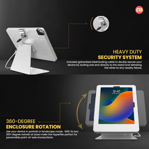 Image of Desktop Anti-Theft Stand - CTA Kiosk Stand with Stylus, Tether, and Aluminum Enclosure for iPad 11th Gen A16 11 inch - 10th Gen 10.9 inch - Air 4th & 5th Gen - 11 inch Pro & More - White (PAD-DASB109W)