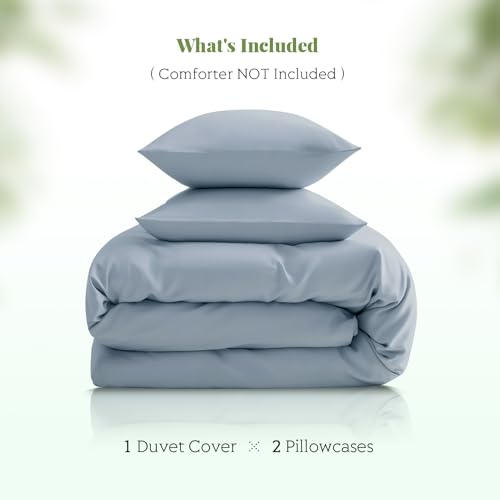 King/Cal King Duvet Cover Set, 100% Viscose Derived from Bamboo, 3 Pieces, 1 Zipper Closure Duvet Cover (106"x90") and 2 Pillowcases (20"x40") Cooling & Silky Soft (Mineral Blue)
