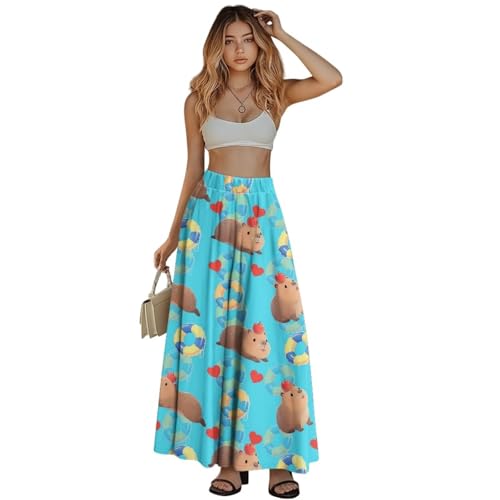 Women's Printed Long Skirts Elastic Waist A Line Maxi Skirt with Pockets Comfor Casual for Travel Vacation S-2XL