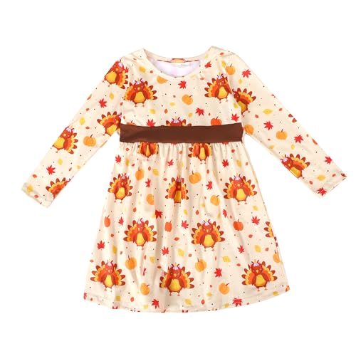 Toddler Girls Dress Pumpkin Spider Ghost Print Dresses Long Sleeve 2-8Y