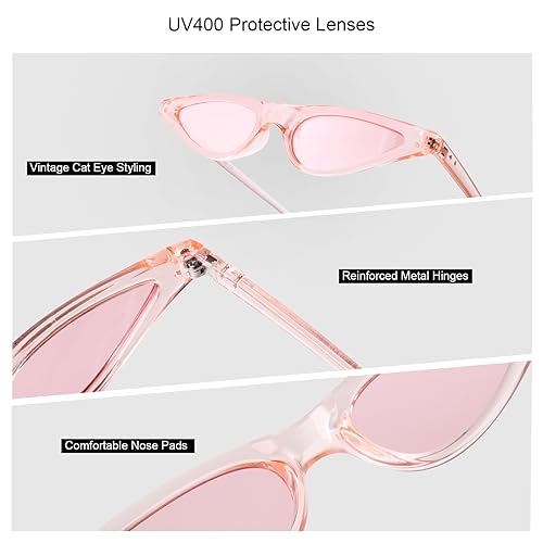 Y2K Retro Small Cat Eye Sunglasses Womens Tinted Colored Lense Skinny Tiny Sun Glasses 2 pack (Burgundy/Red + Pink/Pink)3