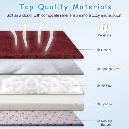 Image of Magic Dog Super Soft Large Dog Bed Orthopedic Pet Beds 39 Inches Washable Anti Slip Bottom Dog Sleeping Mattress with Removable Cover, Burgundy L