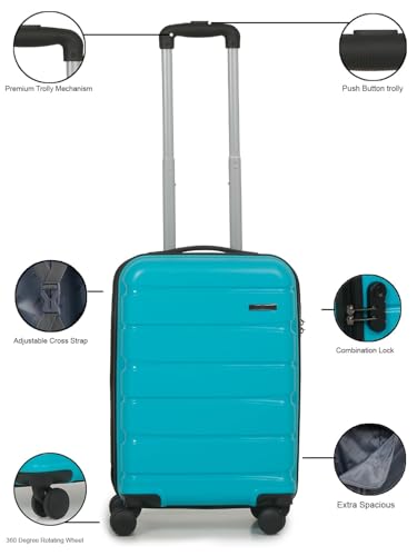 Image of TEAKWOOD LEATHERS Unisex 8 Wheels Trolley Bag, Hard Cabin with Zipper Closure, Adjustable Push Button & Cross Side Strap, Lock System 360 Degree (55 CM, Aqua Green)
