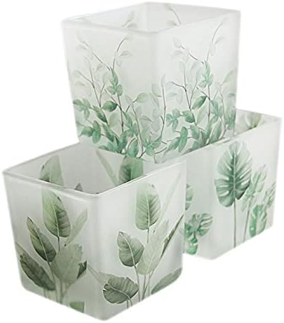 Simple Leaf Glass Candle Holder Cup Three-Piece Romantic Candle Light Dinner DIY Aromatherapy Candle Cup Can Grow Plants Candlestick (Color : B) (1)