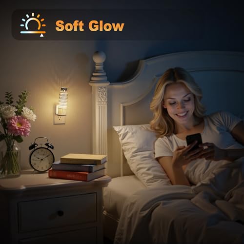 Image of JandCase Night Lights Plug into Wall, 3000K Plug in Night Light | 3D Printed Leaning Tower of Pisa NIghtlight with Dusk to Dawn Sensor, 0-100LM Adjustable Brightness for Room Bathroom Hallway