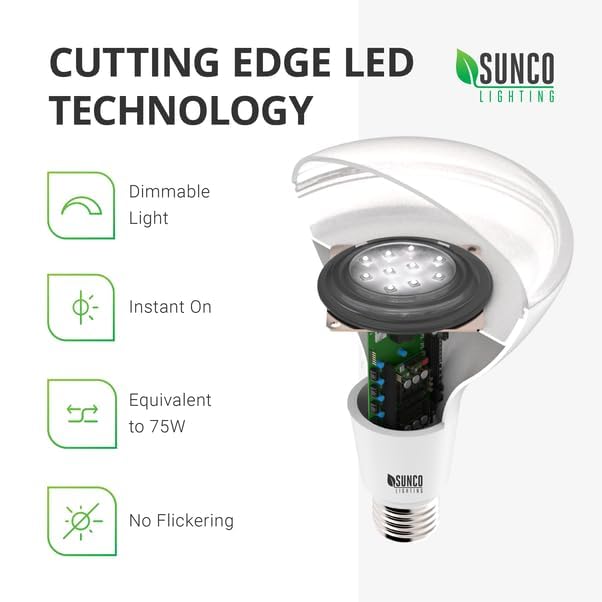 Sunco BR20 Bombilla LED regulable, pequeñas bombillas de iluminación empotradas, mini luz de inundación R20 para interiores, 550 LM, 7 W (equivalente a 50 W), 2700 K blanco suave, base E26, luz de 3