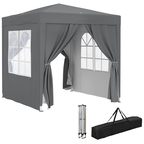 Outsunny Carpa Plegable Pop-up Gazebo 2x2 m Cenador Plegable con 4 Paredes Laterales Anti-UV y Bolsa de Transporte para Camping Fiestas Gris