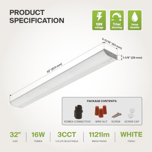 Image of ASD 12 Pack LED Under Cabinet Lighting, 32 inch 16W 1057 LM, Dimmable Hardwired Under Cabinet Lights for Kitchen, 3000K /4000K /5000K, Under Counter Light Fixtures, ETL, White, Bullnose Design