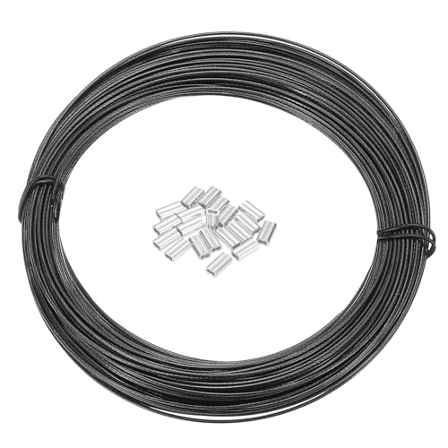 PATIKIL Wire Rope 100 ft, 304 Stainless Steel Cable 5/128inch(1 mm) 7x7 Strands Black Vinyl Coated with 20pcs Aluminum Crimping Sleeves for Deck Railing