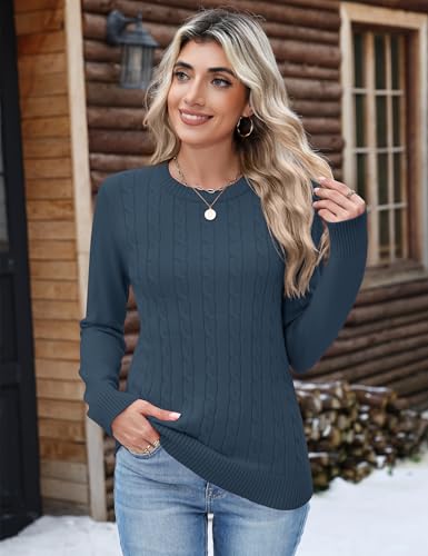 Image of Rapbin Sweaters for Women Long Sleeve Crew Neck Casual Ribbed Knit Pullover Tops Loose Casual Basic Winter Outfits