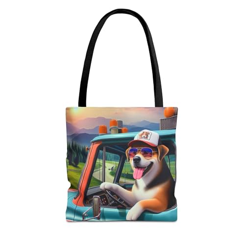 Premium Tote Bag with Reinforced Stitching - Realistic Truck Driver Dog Design