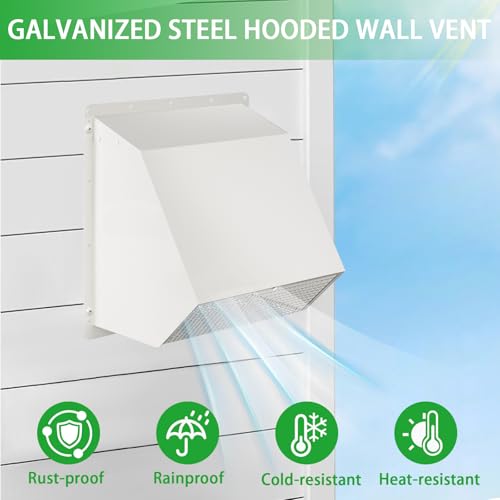 Image of 7Inch Hooded Wall Vent with Screen and Damper,Galvanized Steel Exhaust Vent Cover Cap Outside,Wall Vent Cover Exterior Outdoor Vent Hood for Kitchen Range Hood Laundry Dryer Bathroom Fan Duct Air Vent