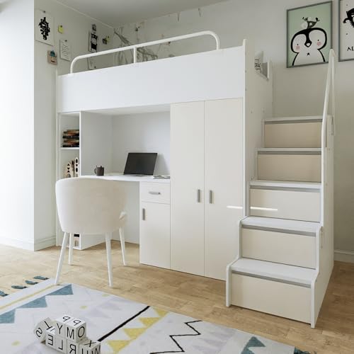 Marlux-Meble Hochbett JSM-4 90x200 mit Kleiderschrank Schreibtisch und...