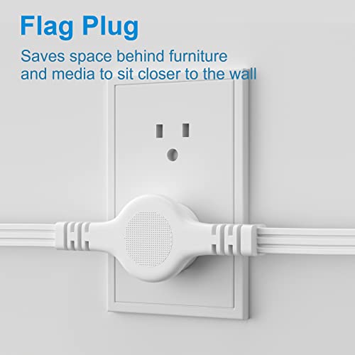Twin Extension Cord Power Strip, 12 Ft Double Extension Cord Splitter(6 Ft Each Side), Flat Head (Wall Hugger) Outlet Plug, 3 Prong Plug, 6 Polarized Outlets, 16 Awg, Pvc Wire Insulation (White) #TOP5