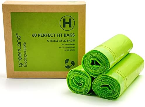 Greenland Biodegradable 60 Trash Bags Compatible with Simplehuman (Code H, 60 Bags, 8-9 Gallons)