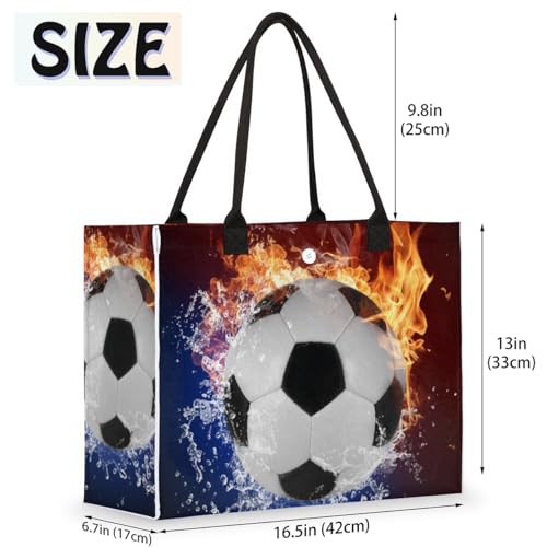 Soccer Ball Fire Water Tote Bag for Women Large Beach Bag Reusable Tote Bags for Work Travel Beach Shopping2