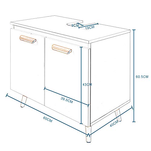 EUGAD Wastafelonderkast badkamerkast onder wastafel spaanplaat,Staande kast Badkamer meubel 60x40x60,5cm,Wit 0138WY - Image 8