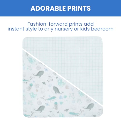 Image of Delta Children Fitted Crib Sheets for Girls and Boys - 100% Organic Cotton Crib Sheet for Standard Crib and Toddler Mattresses - 28x52 Inch- GOTS Certified (Pack of 2), Sea Life