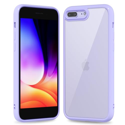 oakxco Thin Slim Clear case for iPhone 8 Plus/ 7 Plus, Transparent Hybrid Hard Shell Plastic & Soft Silicone Rubber Bumper, Non-Yellow Acrylic Protective Lightweight Cover for Women, Purple Lavender