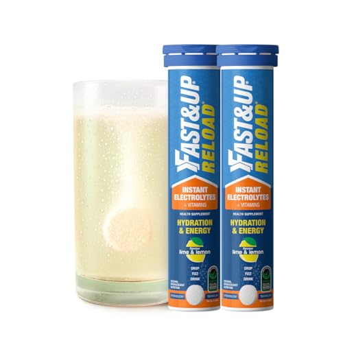Image of Fast&Up Reload (10 Litres) Low Sugar energy drink for Instant Hydration- 20 Effervescent Tablets with all 5 Essential Electrolytes + Added Vitamins -Certified Electrolytes Drink- Lime and Lemon flavour Pack of 2