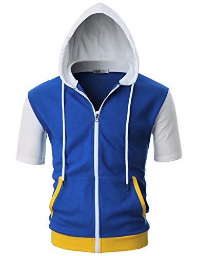 Ohoo Mens Slim Fit Zip up Hoodie Short Sleeve Thin Jacket Full Zip Sweatshirt with Kanga Pocket2