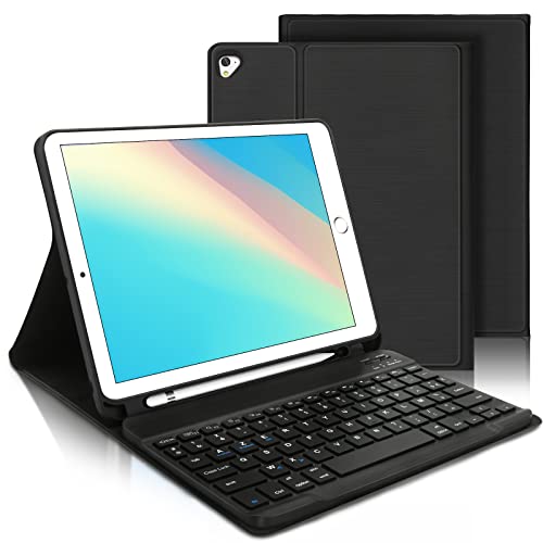 AVNICUD Étui Clavier pour iPad 9.7', iPad 6ème/5ème Géneration(2018/2017), iPad Pro 9.7, iPad Air 2/1, Bluetooth Clavier AZERTY Français Amovible avec Fente pour Apple Pencil/Stylo, Noir