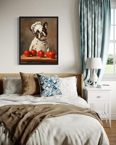 Image of Boston Terrier Chef Kitchen Wall Black Framed Art Print Poster, Dog Pet Lover Picture Painting Artwork Bedroom Living Room Office Dining Room 150D (Boston Terrier Chef Kitchen, 14 inchL x 11 inchW, Black Frame)