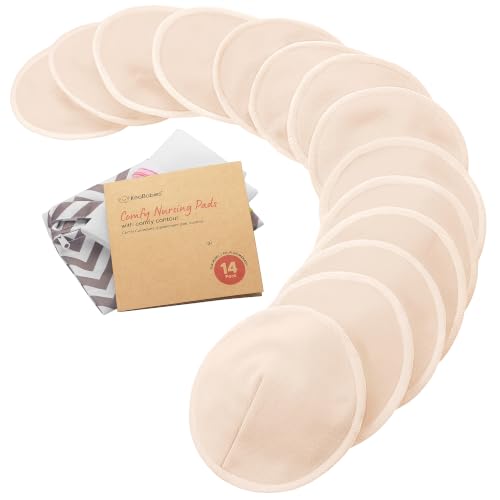 Image of Organic Nursing Pads, 14 Washable Breast Pads,Wash Bag (Bare Beige, L 5") | Viscose Derived from Bamboo, Breast Pads for Breastfeeding, Reusable Nipple Covers, Breastfeeding Essentials, Soft, Absorbent