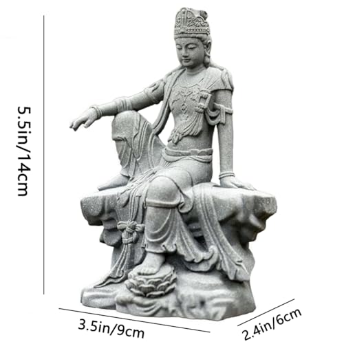 Estatua buda Guanyin de piedra arenisca para acuario miniatura 7