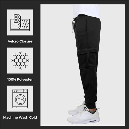 3-Pack Men's Slim Fit Fleece Jogger Sweatpants with Velcro Cargo Pockets for Workout(S-2XL)3
