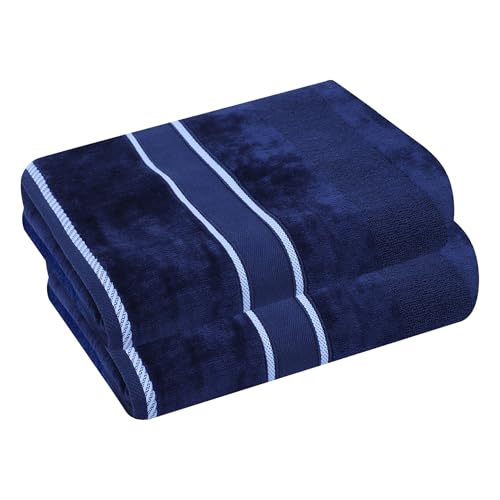 Image of 100% Cotton Towel | 510 GSM, Quick Dry, Soft & Super Absorbent, Fade-Resistant | for Men & Women | Bath, Gym, Sport Large Size Towel (70X140 cm), Pack of 2, Jubliee Navy