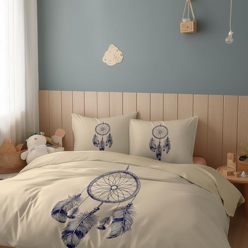 Juego de funda nórdica de 3 piezas para cama de matrimonio de 200 x 200 cm, con cuentas y plumas, de microfibra, con cremalleras y 2 fundas de almohada, no necesita planchado, calidad hotelera