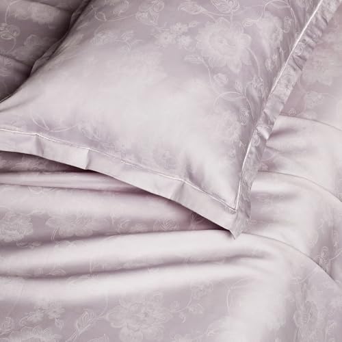 Image of Story@Home Long Staple Premium Cotton Compact Yarn Feel Glace Cotton Flatsheet Floral Printed King Size Double Bed Bedsheet with 2 Pillow Cover (108 inchx108 inch, Lilac) 500TC