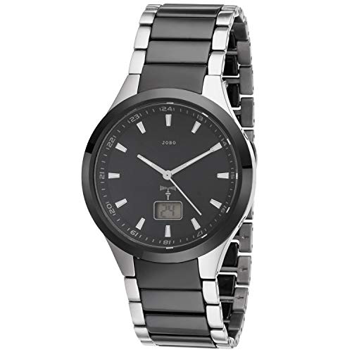Preisvergleich Produktbild JOBO Herren Armbanduhr Funk Funkuhr Edelstahl mit Keramik Datum Keramikuhr