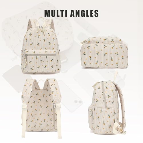 Image of Corduroy Womens Mini Backpack Girls Small Backpack Purse Fashion Casual Daypack School Bookbag (Flowers Yellow)