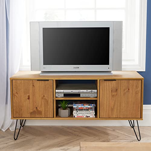 Home Source Acadia Meuble TV Industriel Plasma avec Portes et étagères 115 cm, Bois Dense, 2 Door Cover