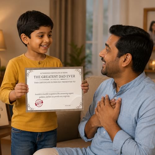 Image of Party Propz Happy Fathers Day Certificate - 1 Pc The Greatest Dad Ever Certificate for Papa, Best Dad Gifts, Fathers Day Gift, Gifts for Papa (Cardstock)