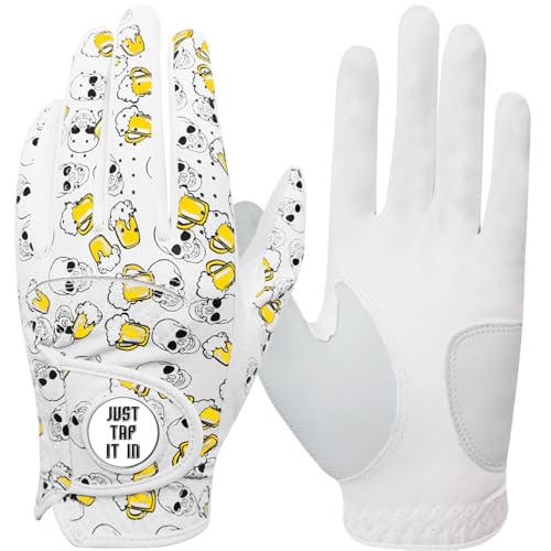 AXKAL Golf Gloves Men Left Hand Microfiber Premium All Weather Grip with Ball Marker Pack Mens Golf Glove Comfortable Soft Outdoor (Yellow M)