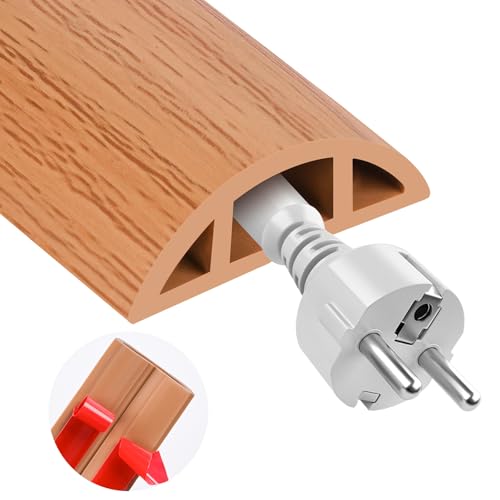 Image of MYFAMIREA 3.3FT Floor Cord Cover for Wire Self Adhesive Cable Cavity Management PVC Extension Cord Hider Power Floor Wire Protector Cover Prevent Cable Trip for Office Home Outdoor (Brown Wood 1.18'')