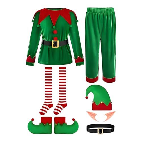 Disfraz Navideño Infantil, Traje Disfraz Ayudante de Santa, Traje de Navidad Niño para Fiestas Juegos de Rol Eventos Familiares Celebraciones Festivas