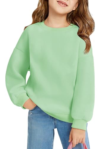 Image of Haloumoning Girls Oversized Crewneck Sweatshirts Kids Fleece Pullover Tops