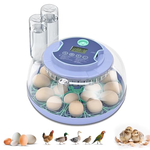 Egg Incubator for Hatching Chicks, Automatic Egg Turner Holds 18 Eggs, Smart Incubator 360° Clear Window with Temperature and Humidity Display Egg Candler for Small Poultry Ducks Quails Eggs