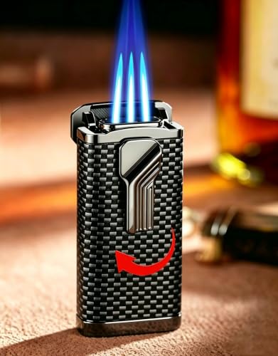 Encendedor recargable de butano con llama triple ajustable miniatura 2