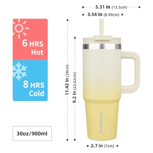 BJPKPK 900 ml Isolierter Edelstahl-Becher mit Griff Deckel und Strohhalm – Ansicht 3