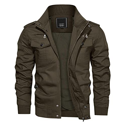 KEFITEVD Männer Übergangsjacke Herren Stehkragen Jacke Arbeitsjacke Männer Cargo Jacke Übergang Sommerjacke Outdoor Jacke Freizeitjacke Kaffee M