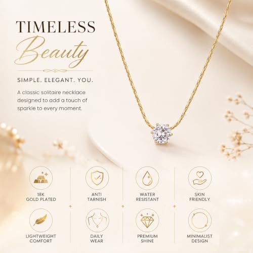 Image of Ankaha Anti Tarnish Gold-Plated Chain With Solitaire Pendant Necklace for Women & Girls | Lightweight, Skin-Safe, Hypoallergenic, Lightweight Statement Necklace | Fashion Jewelry | Gift for Her