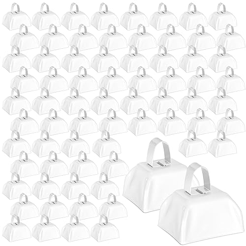 Boao 72 Pcs Metal Cowbells Bulk with Handle Noise Makers for Sports White
